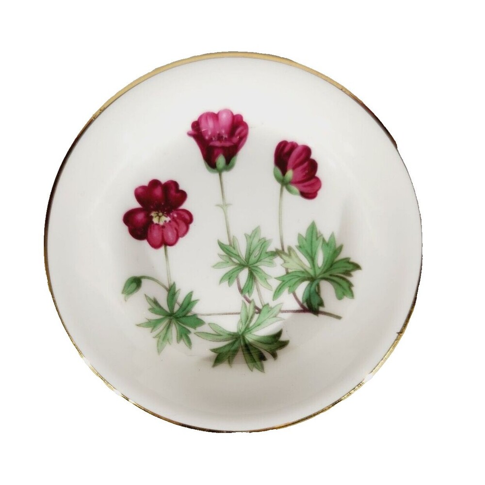 Royal Kent England Trinket Plate Dish Vtg Floral Pink Gold Trim 3.5in Poppy